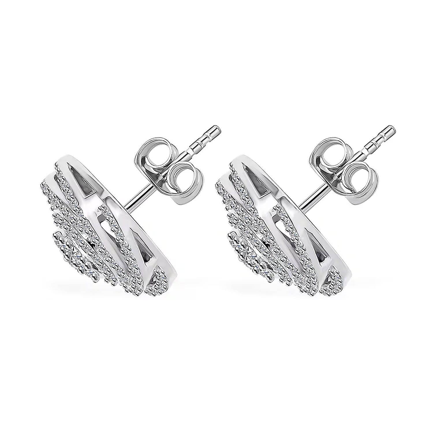 Luxuriant Lab Grown Diamond G-H SI 1.00 ctw Spiral Stud Earrings in Rhodium Over Sterling Silver