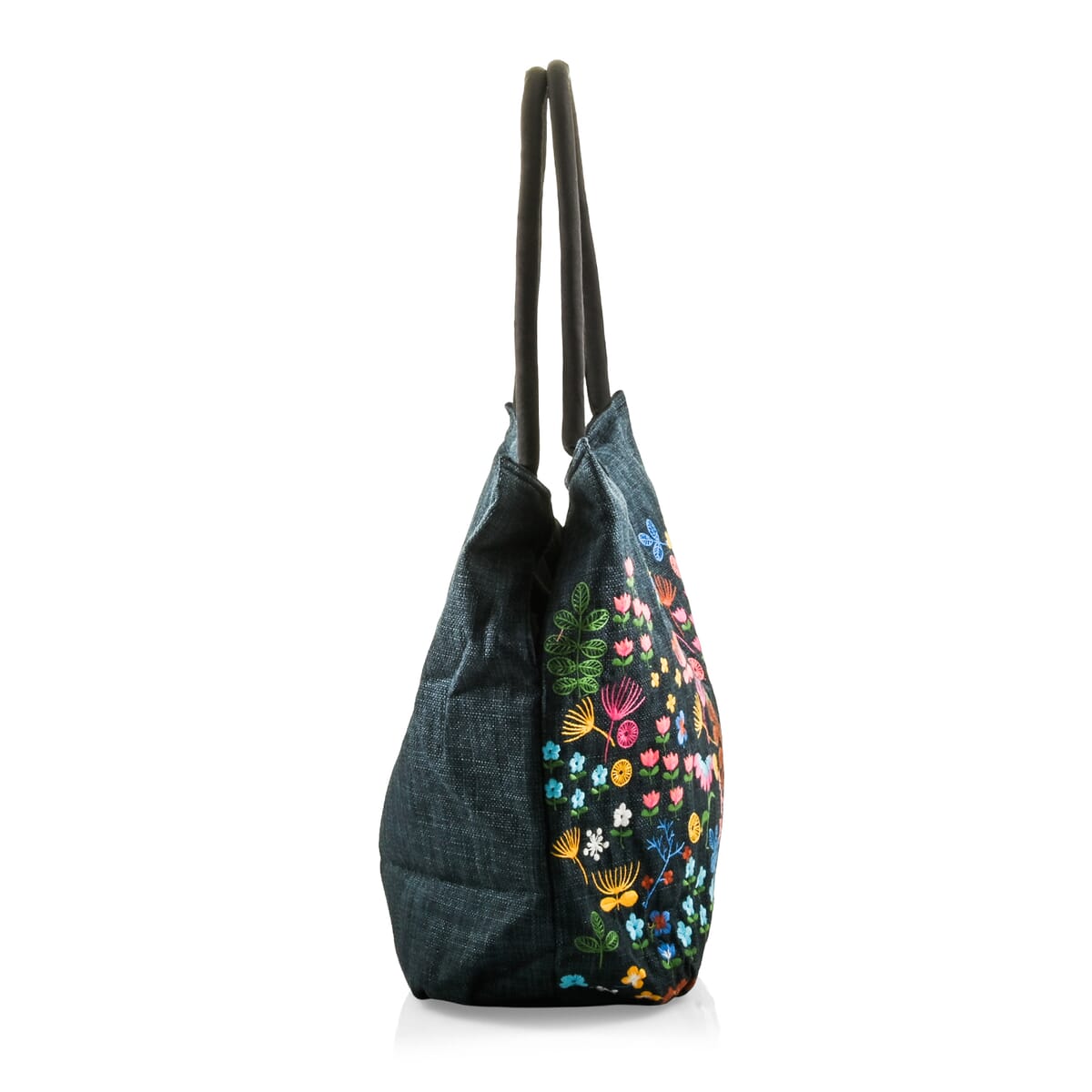 Navy Floral Embroidery 100% Polyester Tote Bag - One Size image number 1