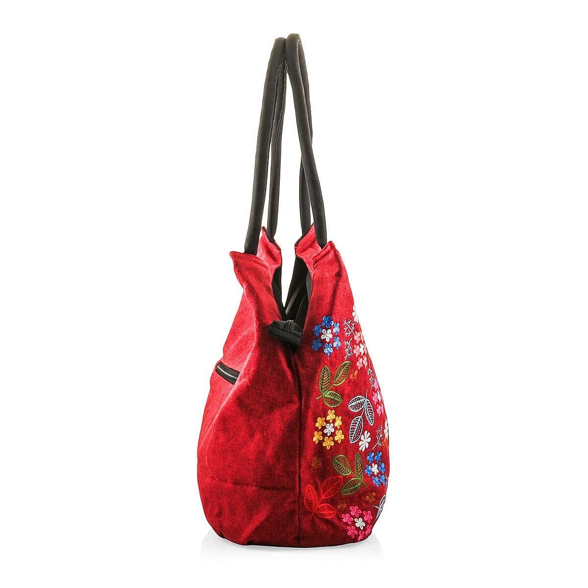 Red Floral Embroidery Polyester Tote Bag image number 1