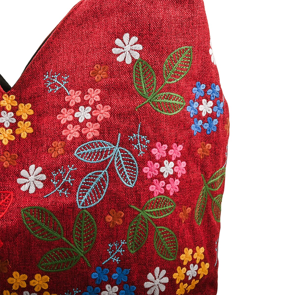 Red Floral Embroidery Polyester Tote Bag image number 5