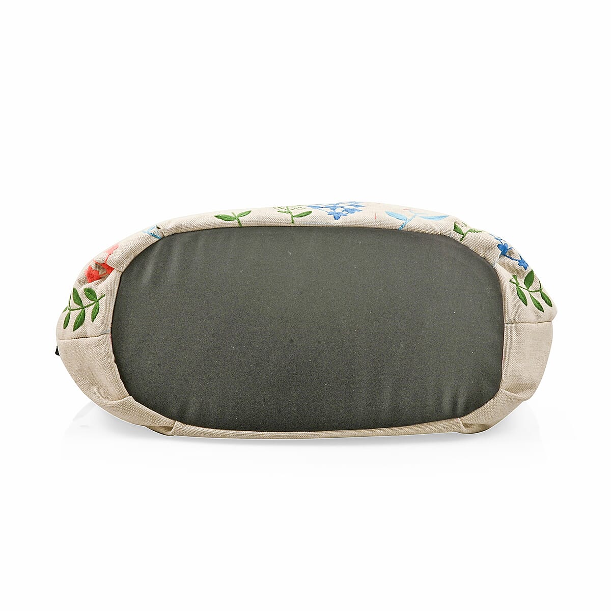 White Floral Embroidery Polyester Tote Bag image number 3