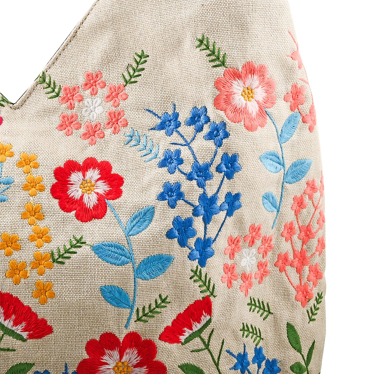 White Floral Embroidery Polyester Tote Bag image number 5