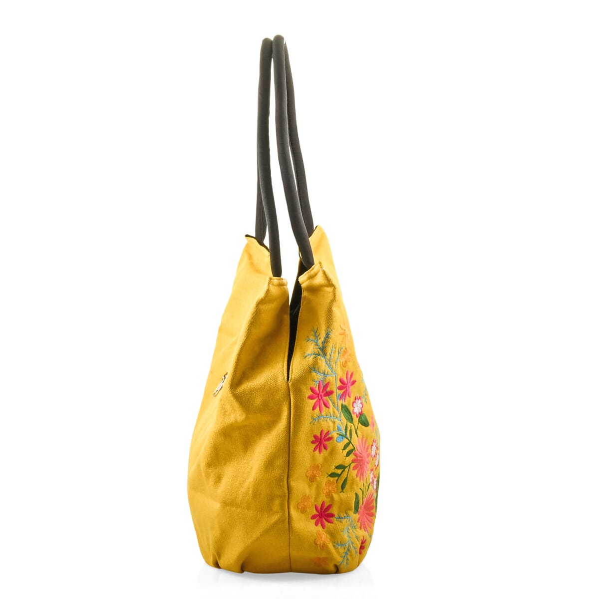 Yellow Floral Embroidery 100% Polyester Tote Bag - One Size image number 1