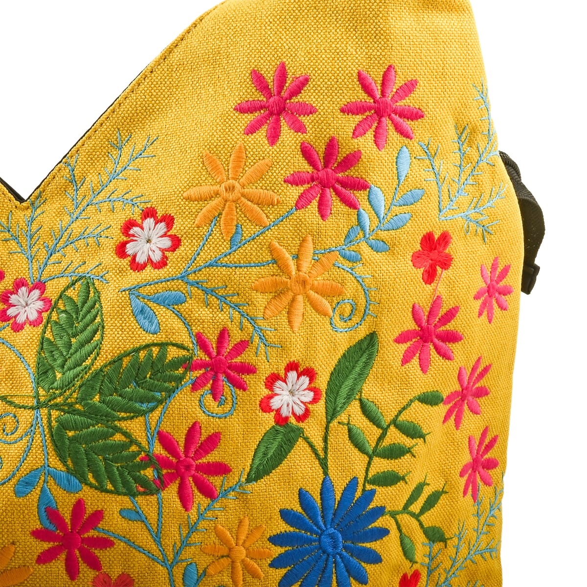 Yellow Floral Embroidery 100% Polyester Tote Bag - One Size image number 5