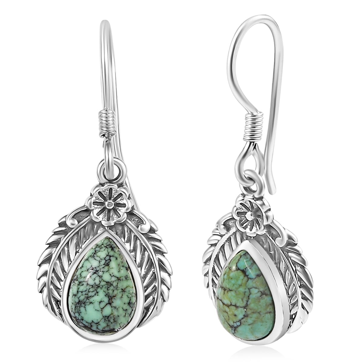 D'Joy Artisan Crafted Blue Moon Turquoise 3.30 ctw Floral Earrings in in Black Oxidized Sterling Silver image number 0