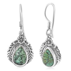 D'Joy Artisan Crafted Blue Moon Turquoise 3.30 ctw Floral Earrings in in Black Oxidized Sterling Silver