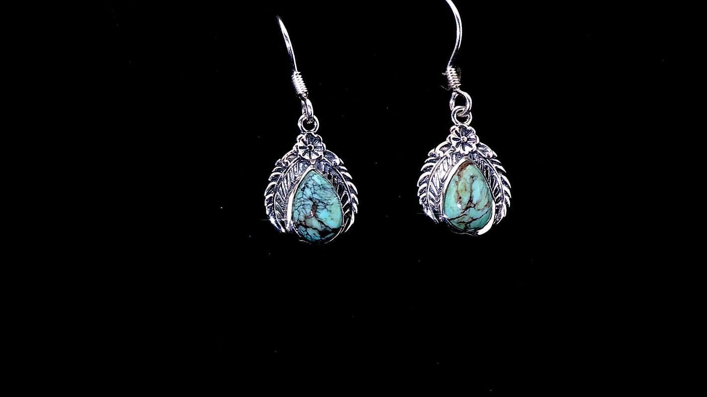 D'Joy Artisan Crafted Blue Moon Turquoise 3.30 ctw Floral Earrings in in Black Oxidized Sterling Silver
