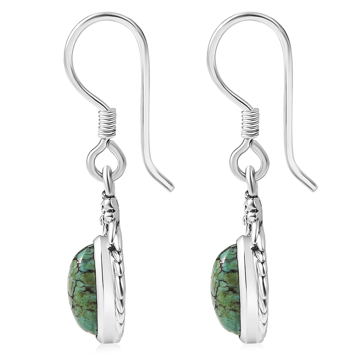D'Joy Artisan Crafted Blue Moon Turquoise 3.30 ctw Floral Earrings in in Black Oxidized Sterling Silver