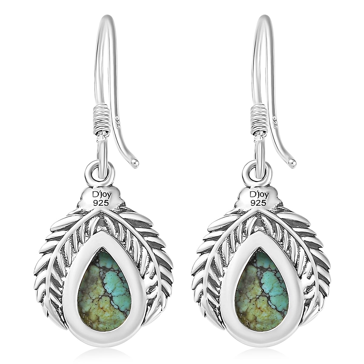 D'Joy Artisan Crafted Blue Moon Turquoise 3.30 ctw Floral Earrings in in Black Oxidized Sterling Silver