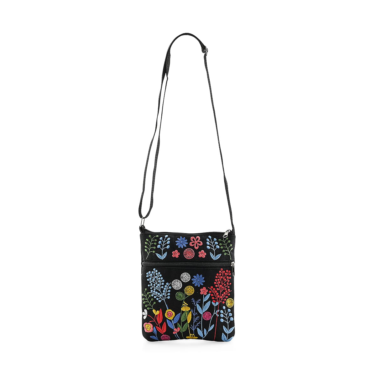 Black Floral Embroidery Pattern Mini Shoulder Bag with Shoulder Strap image number 0