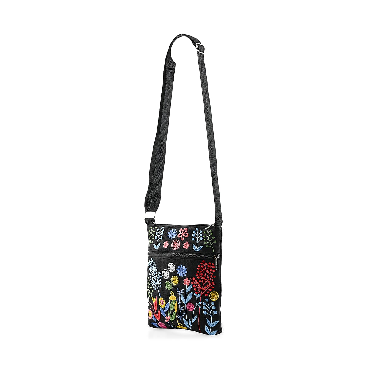 Black Floral Embroidery Pattern Mini Shoulder Bag with Shoulder Strap image number 1
