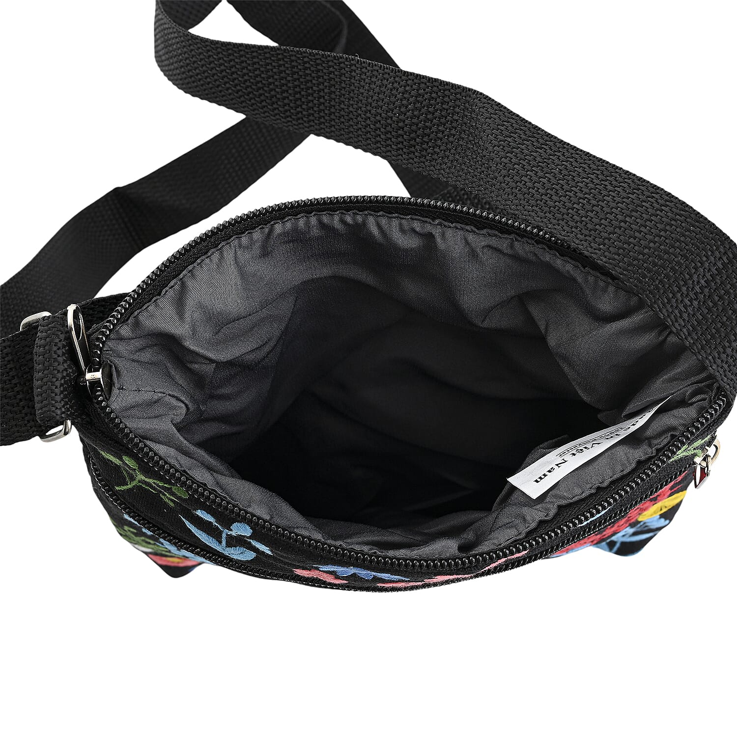 Black Floral Embroidery Pattern Mini Shoulder Bag with Shoulder Strap