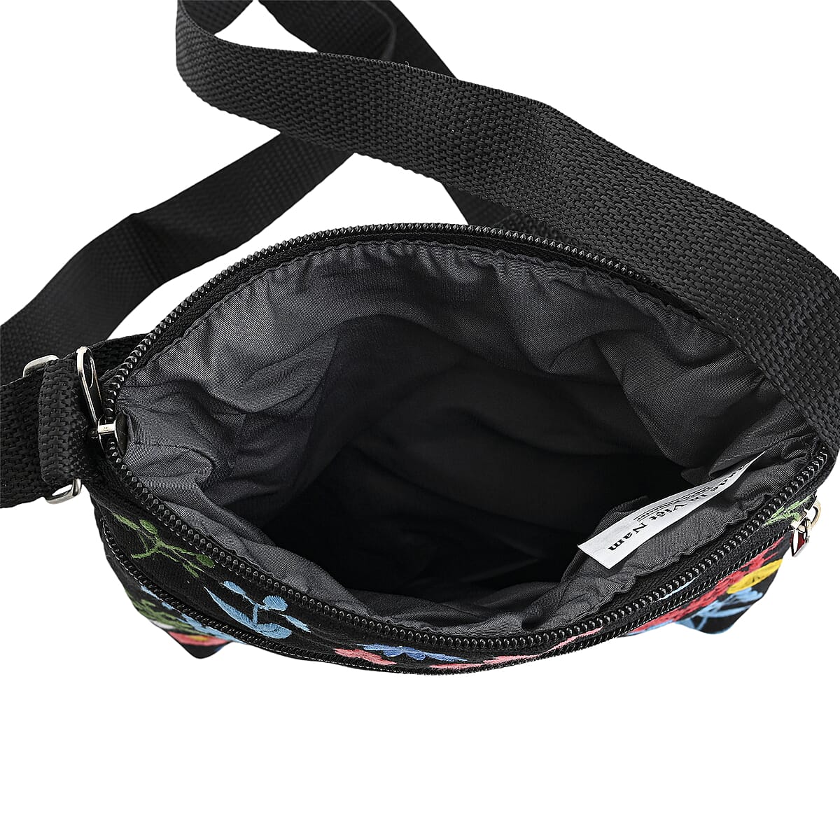 Black Floral Embroidery Pattern Mini Shoulder Bag with Shoulder Strap image number 4