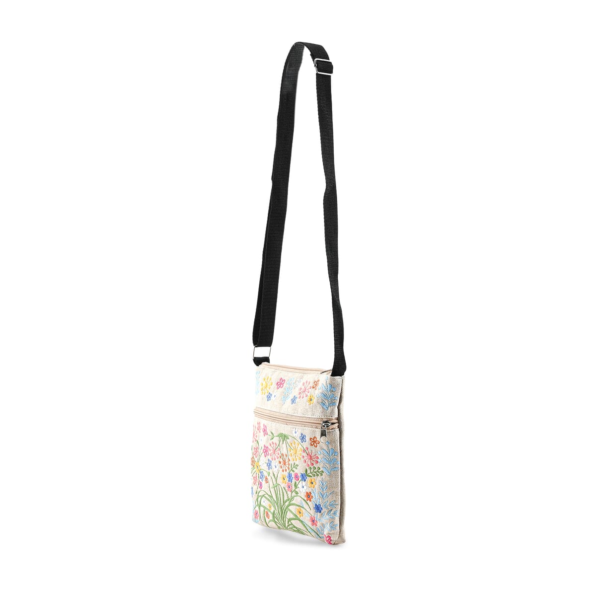 White Floral Embroidery Pattern Mini Shoulder Bag with Shoulder Strap image number 1