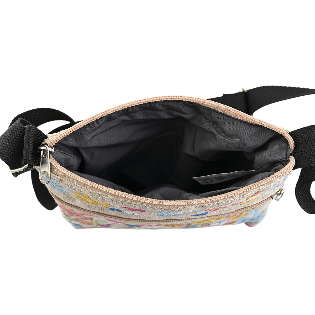 White Floral Embroidery Pattern Mini Shoulder Bag with Shoulder Strap image number 4