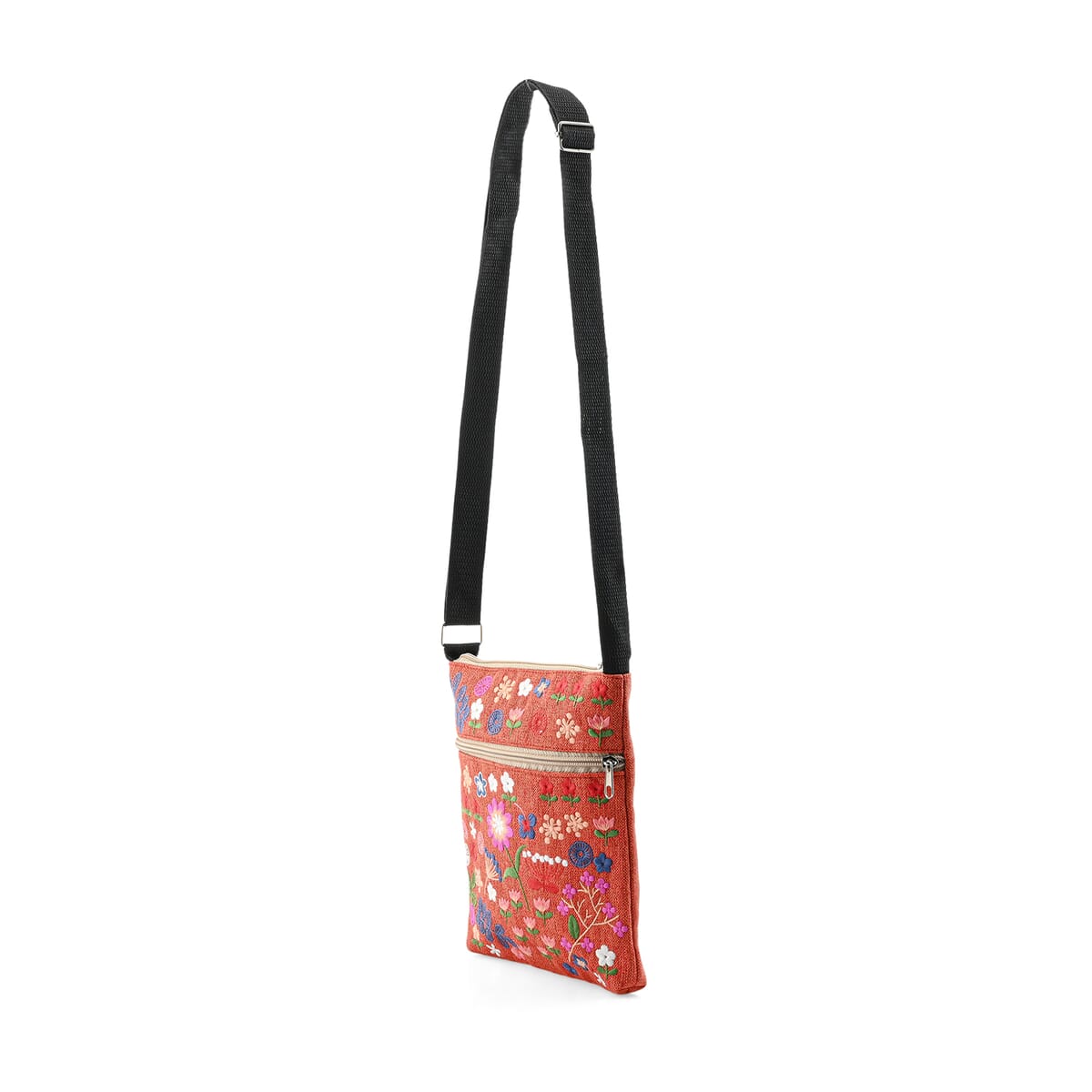Black Floral Embroidery Pattern Mini Shoulder Bag with Shoulder Strap image number 1