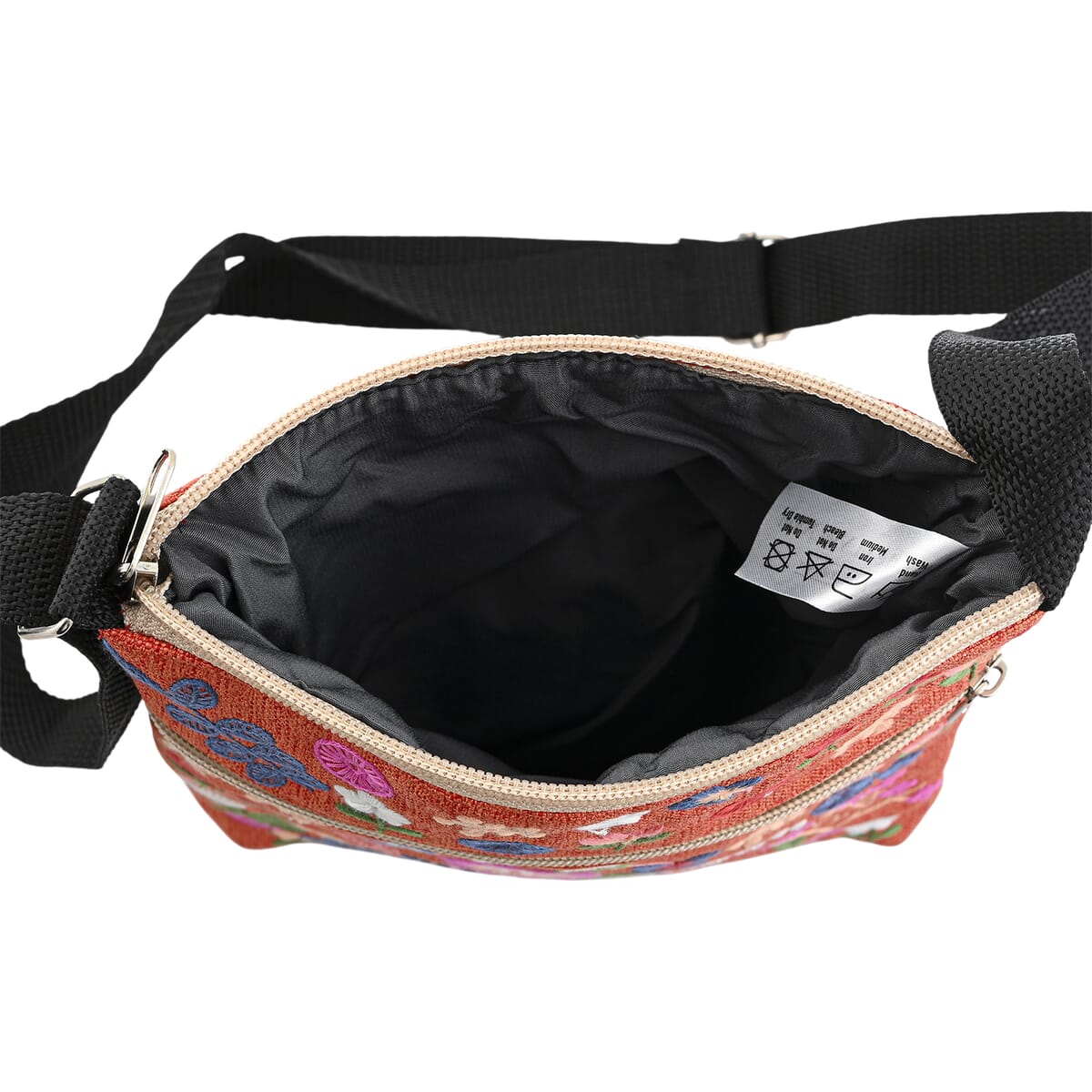 Black Floral Embroidery Pattern Mini Shoulder Bag with Shoulder Strap image number 4