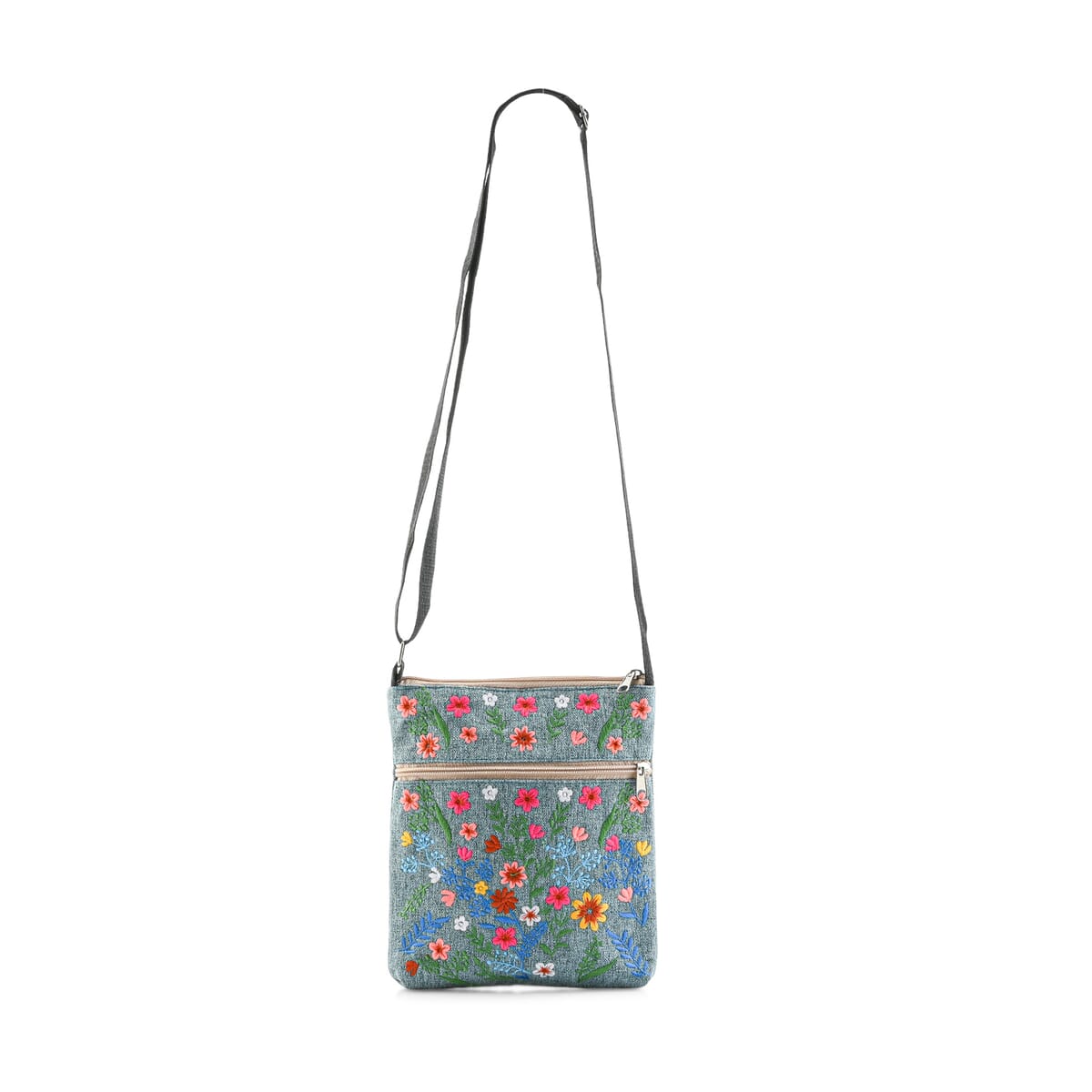 Yellow Floral Embroidery Pattern Mini Shoulder Bag with Shoulder Strap image number 0