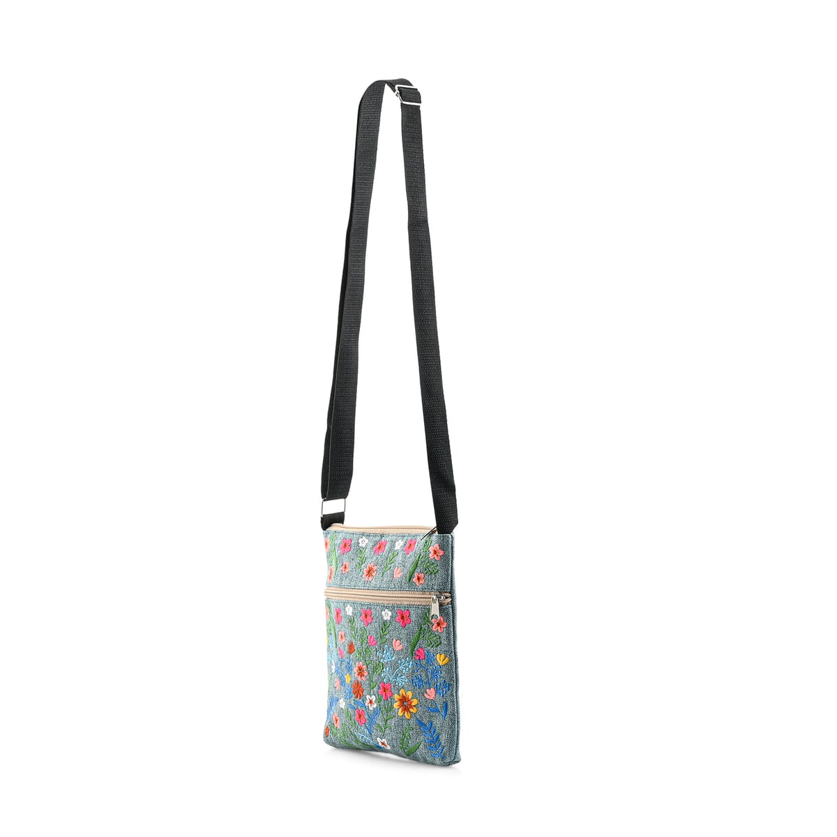 Yellow Floral Embroidery Pattern Mini Shoulder Bag with Shoulder Strap image number 1