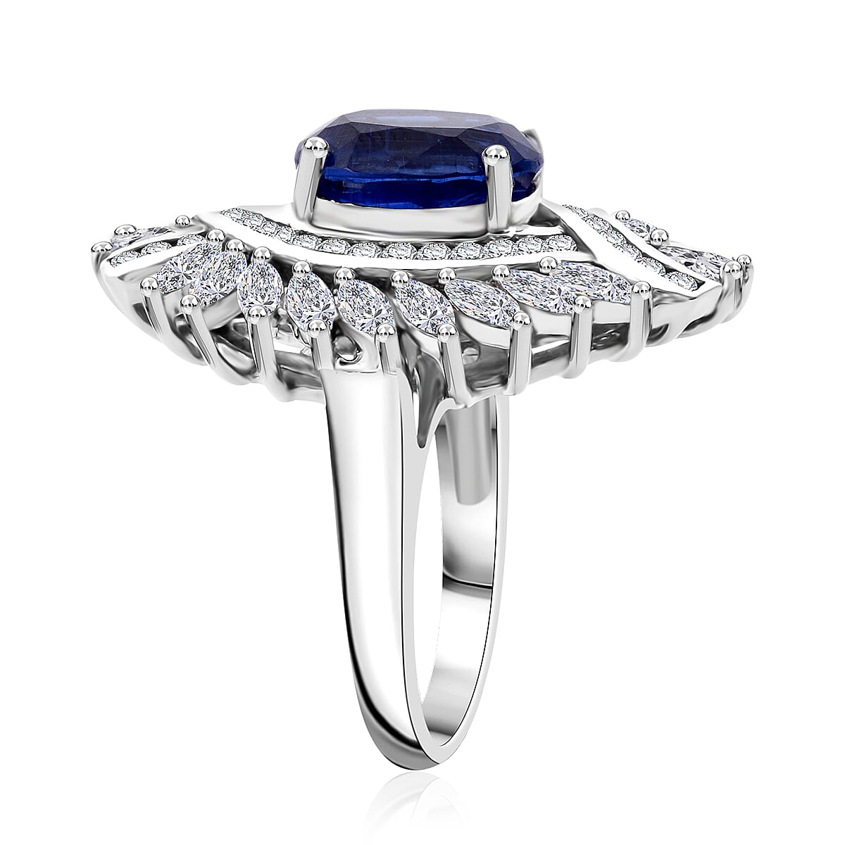 D'Joy Kashmir Kyanite and White Zircon 7.75 ctw Twilight Crest Ring in Rhodium Over Sterling Silver (Size 10.0)