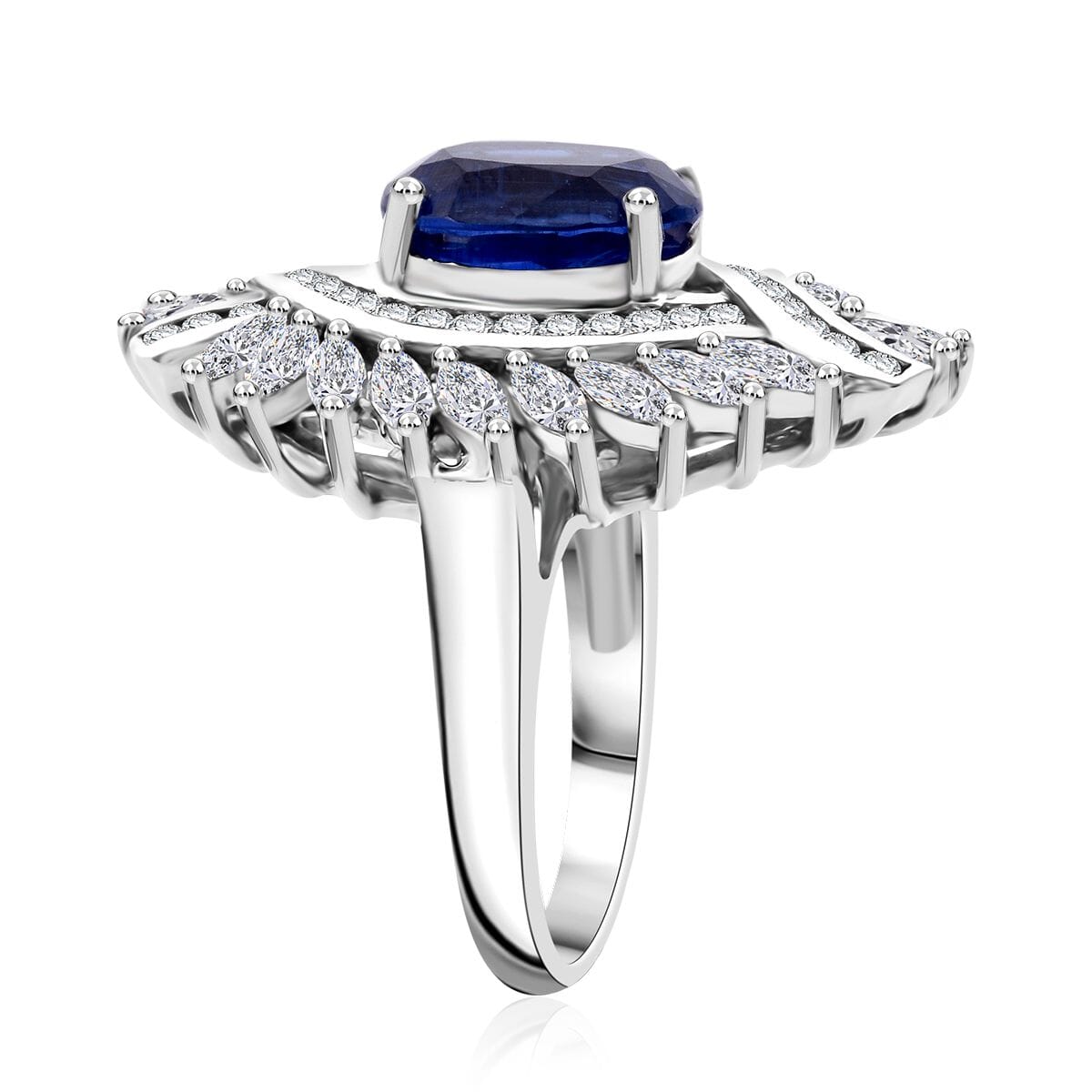 One Time Only Kashmir Kyanite, White Zircon Ring in Rhodium Over Sterling Silver (Size 10.0) 7.75 ctw image number 2