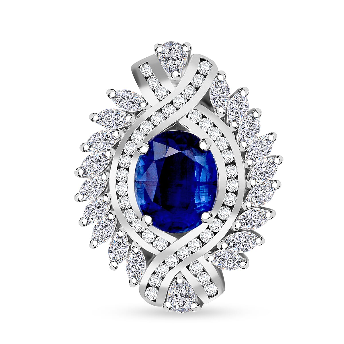 D'Joy Kashmir Kyanite and White Zircon 7.75 ctw Twilight Crest Ring in Rhodium Over Sterling Silver (Size 7.0) image number 0