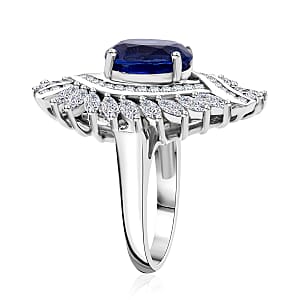 D'Joy Kashmir Kyanite and White Zircon 7.75 ctw Twilight Crest Ring in Rhodium Over Sterling Silver (Size 8.0)