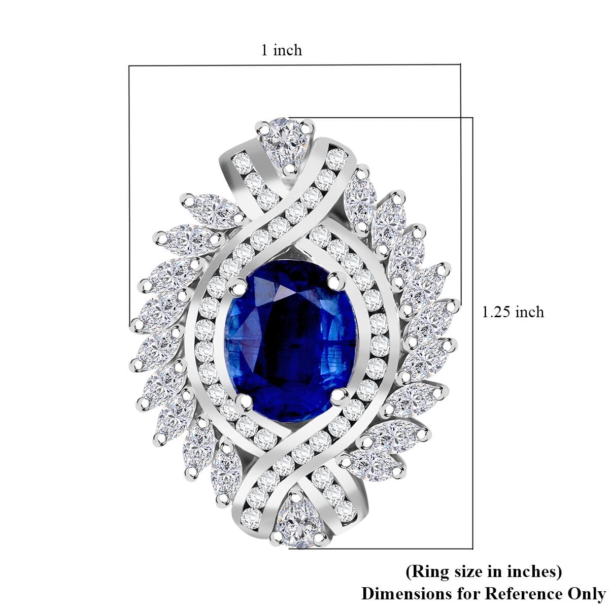 Kashmir Kyanite and White Zircon 7.75 ctw Ring in Rhodium Over Sterling Silver (Size 8.0) image number 4