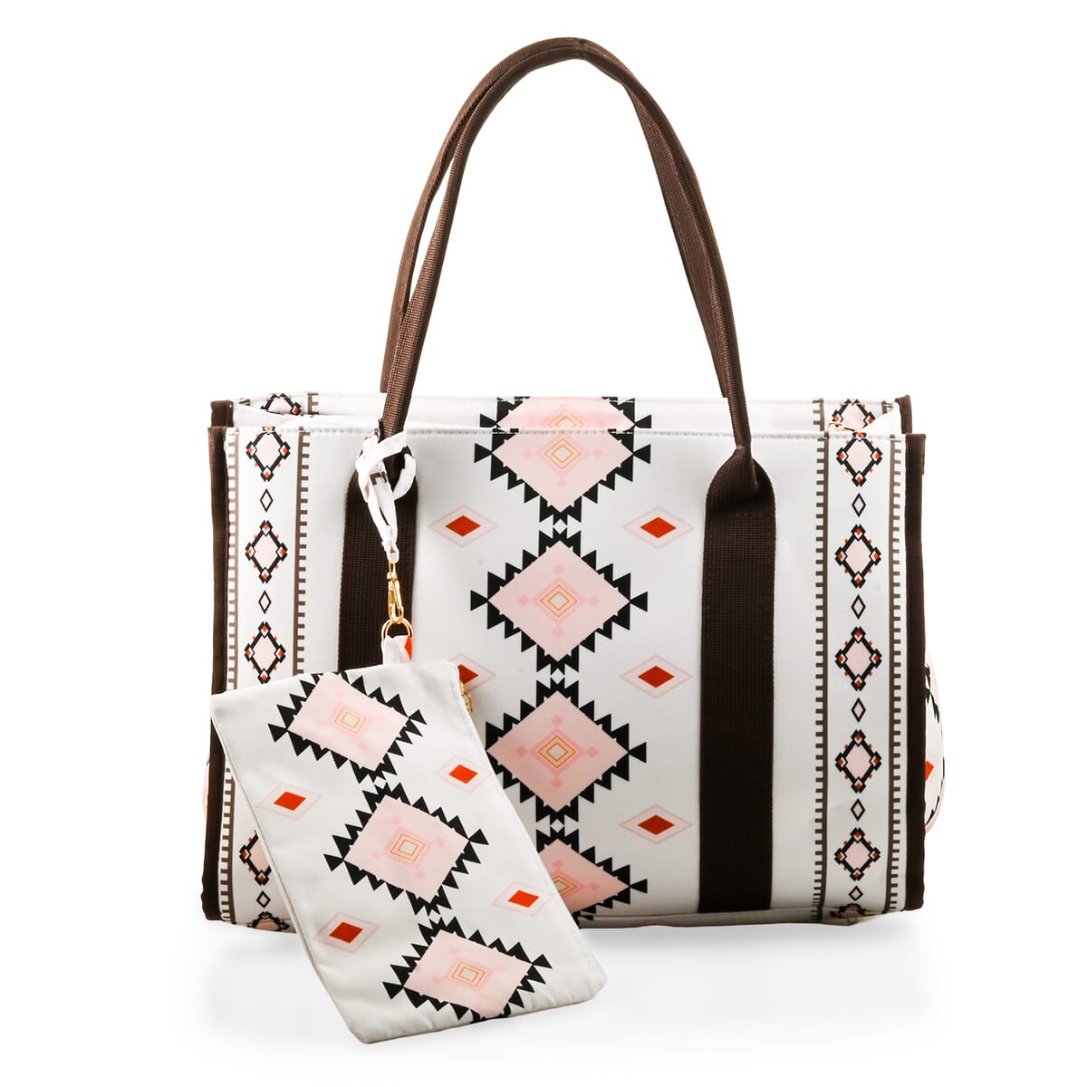 White Charming Bohemian Pattern Set of Tote Bag and Wrist Bag image number 0