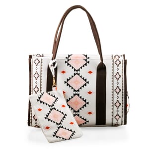 White Charming Bohemian Pattern Set of Tote Bag and Wrist Bag