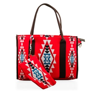 Red Charming Bohemian Pattern Set of Tote Bag and Wrist Bag