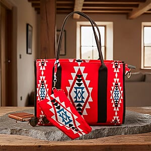 Red Charming Bohemian Pattern Set of Tote Bag and Wrist Bag