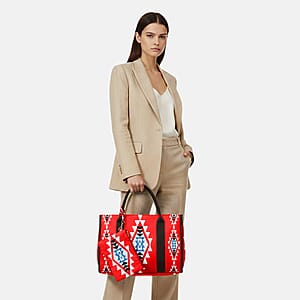 Red Charming Bohemian Pattern Set of Tote Bag and Wrist Bag