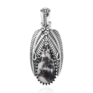 D'Joy Artisan Crafted White Buffalo 8.70 ctw Feather Pendant without Chain in Sterling Silver