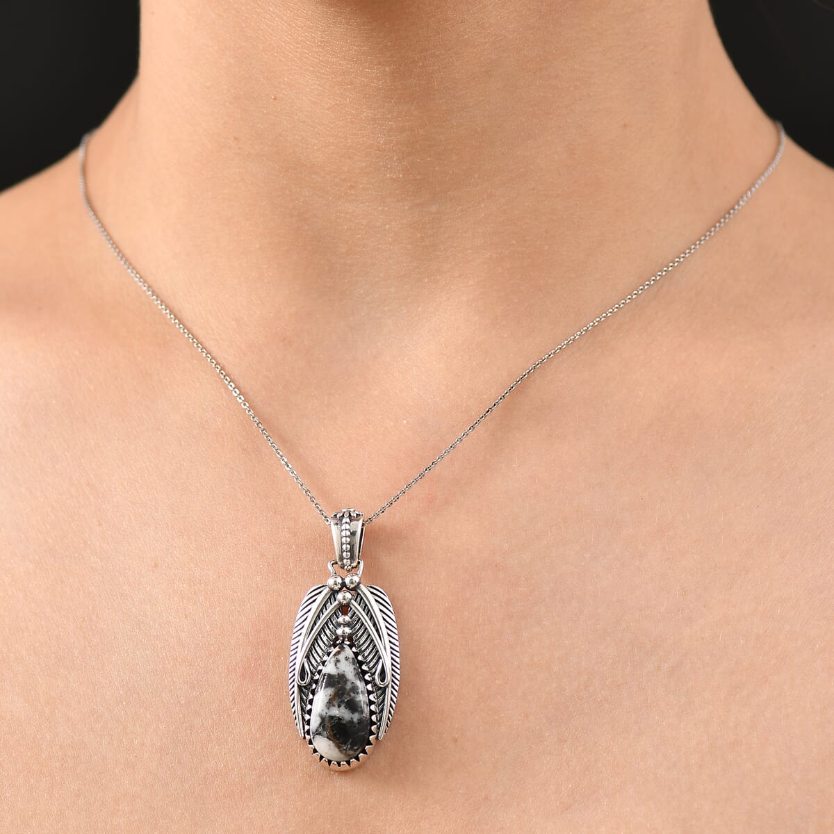 D'Joy Artisan Crafted White Buffalo 8.70 ctw Feather Pendant without Chain in Sterling Silver image number 2