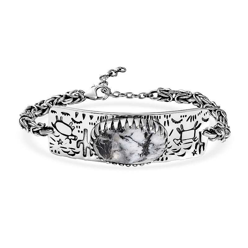 D'Joy Artisan Crafted White Buffalo 34.70 ctw Legends of the Desert Bracelet in Black Oxidized Sterling Silver (8.00 In)