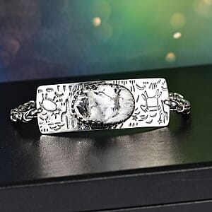 D'Joy Artisan Crafted White Buffalo 34.70 ctw Legends of the Desert Bracelet in Black Oxidized Sterling Silver (8.00 In)