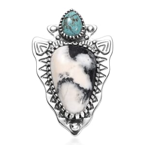 D'Joy Artisan Crafted White Buffalo and Blue Moon Turquoise 14.40 ctw Arrow Head Pendant without Chain in Sterling Silver