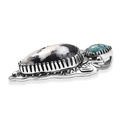 D'Joy Artisan Crafted White Buffalo and Blue Moon Turquoise 14.40 ctw Arrow Head Pendant without Chain in Sterling Silver
