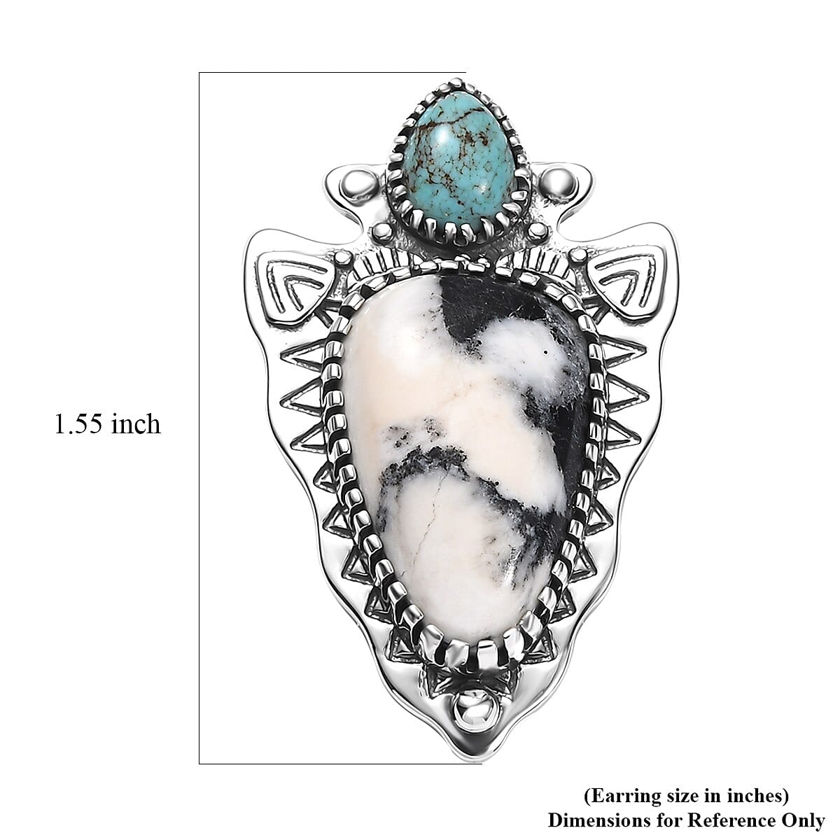 D'Joy Artisan Crafted White Buffalo and Blue Moon Turquoise 14.40 ctw Arrow Head Pendant without Chain in Sterling Silver