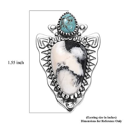 D'Joy Artisan Crafted White Buffalo and Blue Moon Turquoise 14.40 ctw Arrow Head Pendant without Chain in Sterling Silver