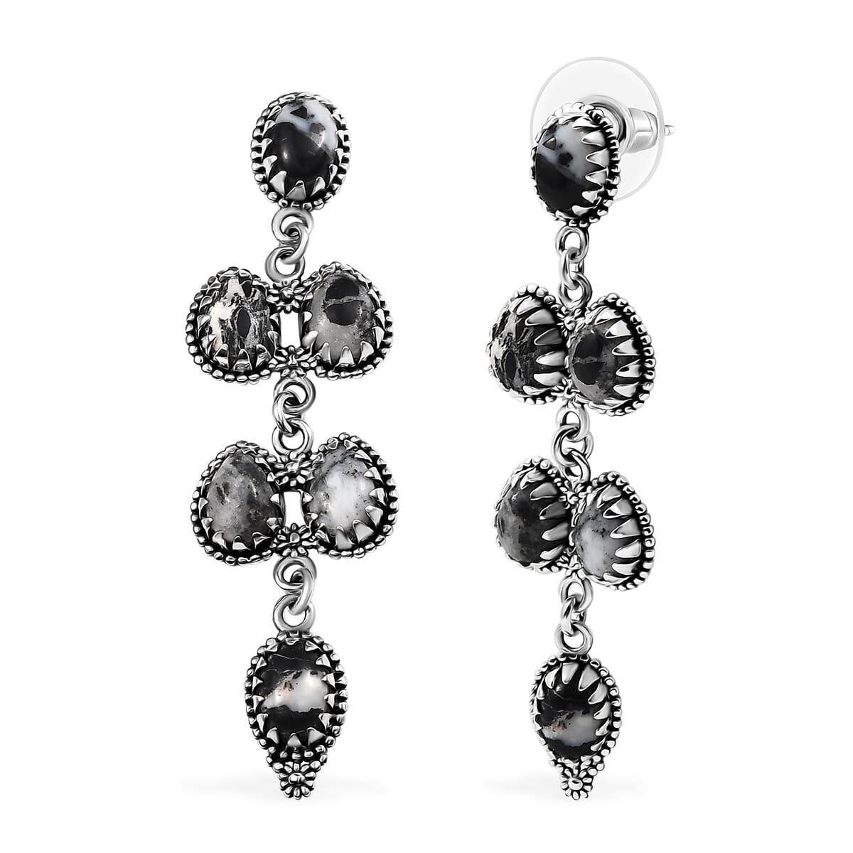 D'Joy Artisan Crafted White Buffalo 9.35 ctw Native American and Southwestern Dangling Earrings in Black Oxidized Sterling Silver image number 0