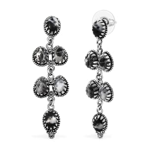 D'Joy Artisan Crafted White Buffalo 9.35 ctw Native American and Southwestern Dangling Earrings in Black Oxidized Sterling Silver