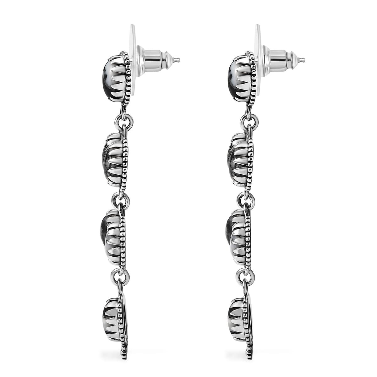 D'Joy Artisan Crafted White Buffalo 9.35 ctw Native American and Southwestern Dangling Earrings in Black Oxidized Sterling Silver image number 3