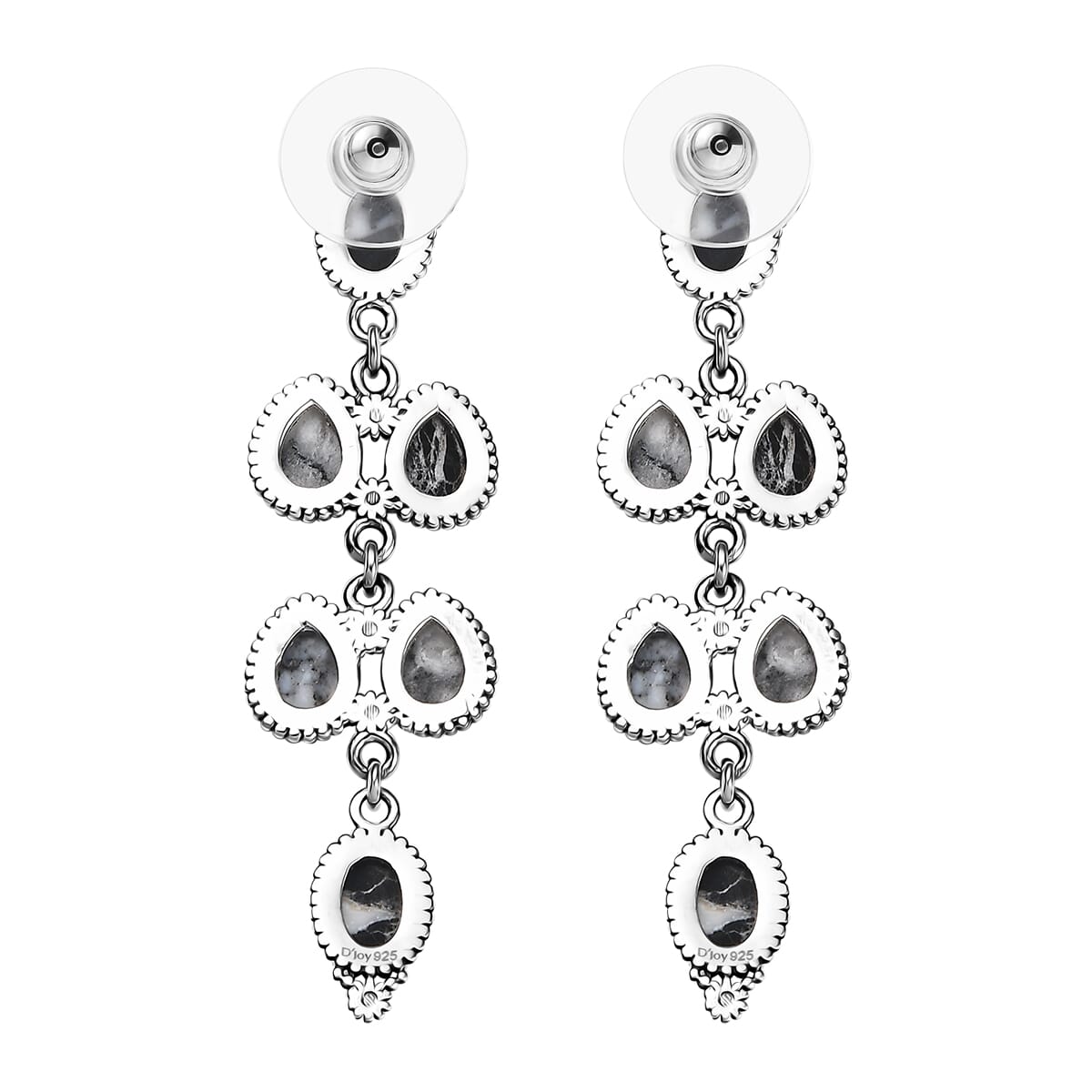 D'Joy Artisan Crafted White Buffalo 9.35 ctw Native American and Southwestern Dangling Earrings in Black Oxidized Sterling Silver image number 4