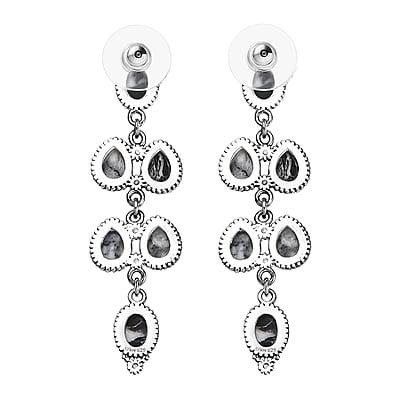 D'Joy Artisan Crafted White Buffalo 9.35 ctw Native American and Southwestern Dangling Earrings in Black Oxidized Sterling Silver