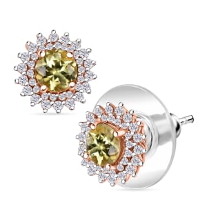 Madagascar Yellow Apatite and White Zircon 2.20 ctw Sunburst Earrings in 18K Vermeil Rose Gold Over Sterling Silver