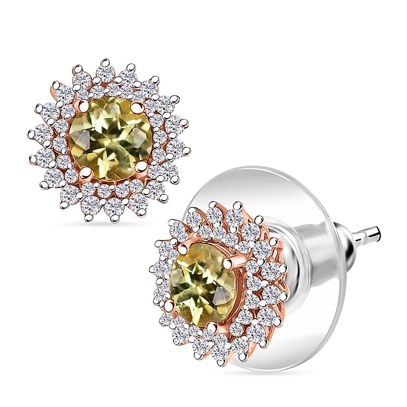 Madagascar Yellow Apatite and White Zircon 2.20 ctw Sunburst Earrings in 18K Vermeil Rose Gold Over Sterling Silver