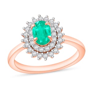 Kagem Zambian Emerald and Diamond 1.30 ctw Sunburst Ring in 18K Vermeil Rose Gold Over Sterling Silver (Size  10.0)