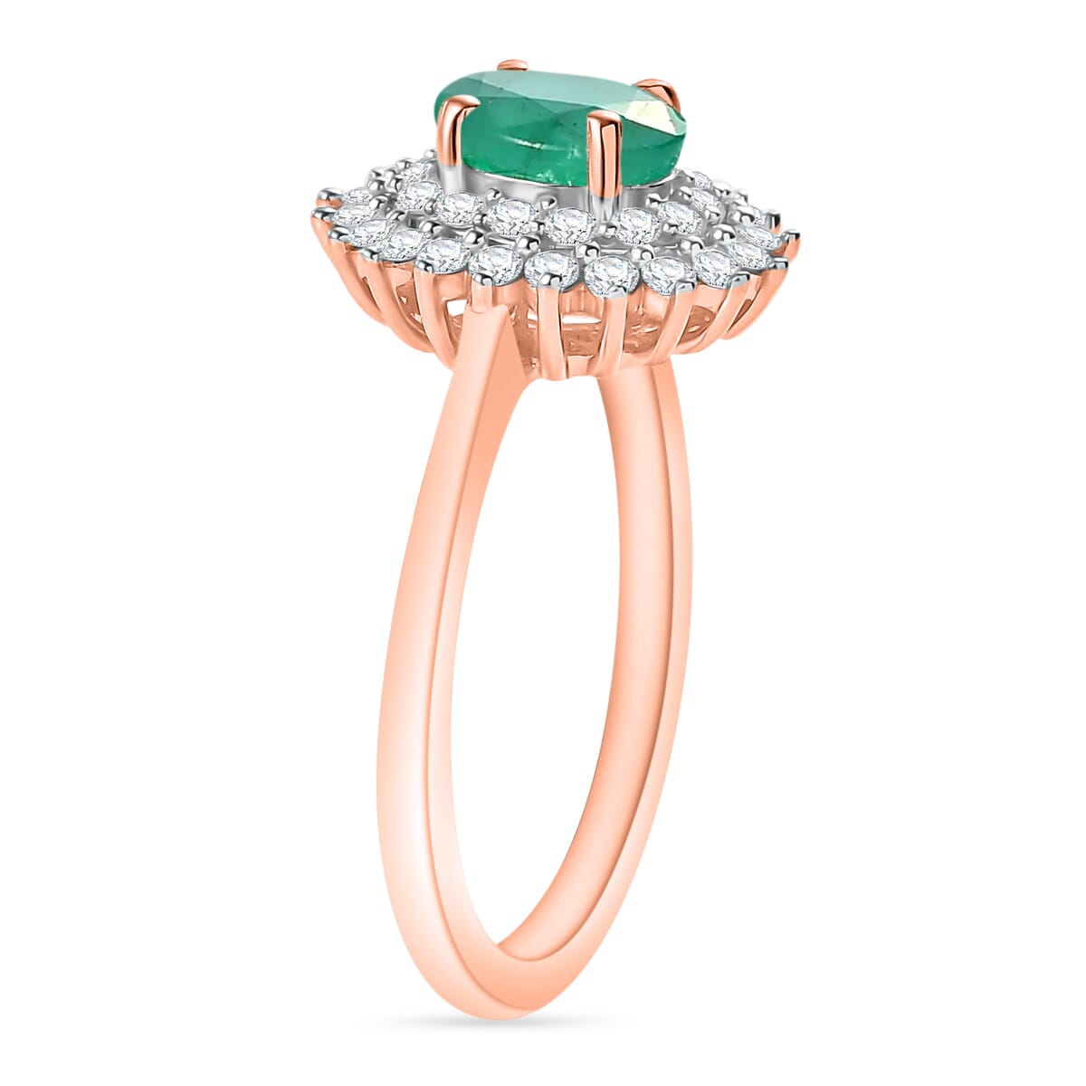Kagem Zambian Emerald and Diamond Sunburst Ring in 18K Vermeil Rose Gold Over Sterling Silver (Size 10.0) 1.30 ctw image number 2
